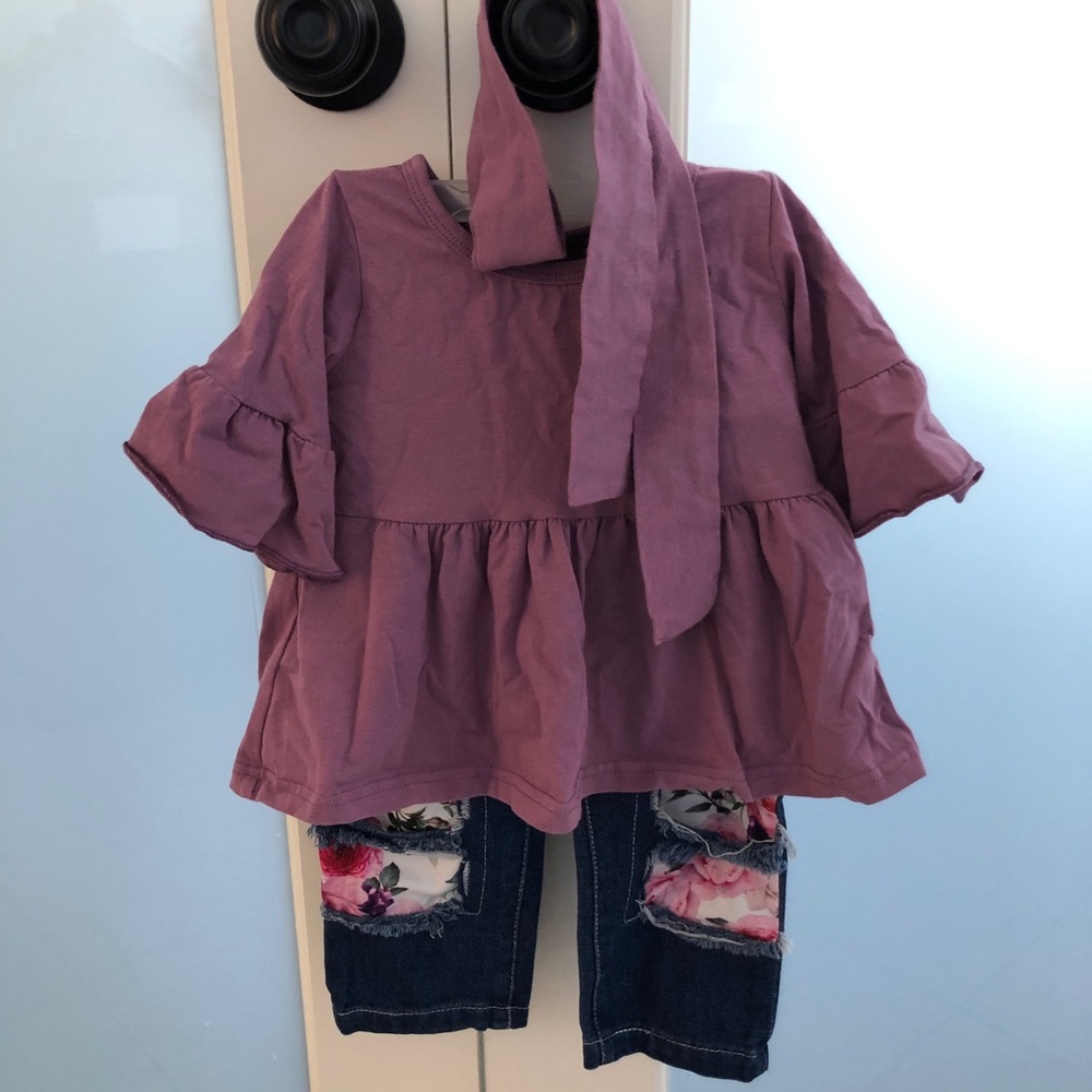 Trendy Toddler Outfit 12-18m - Shirt, Jeans and Headband